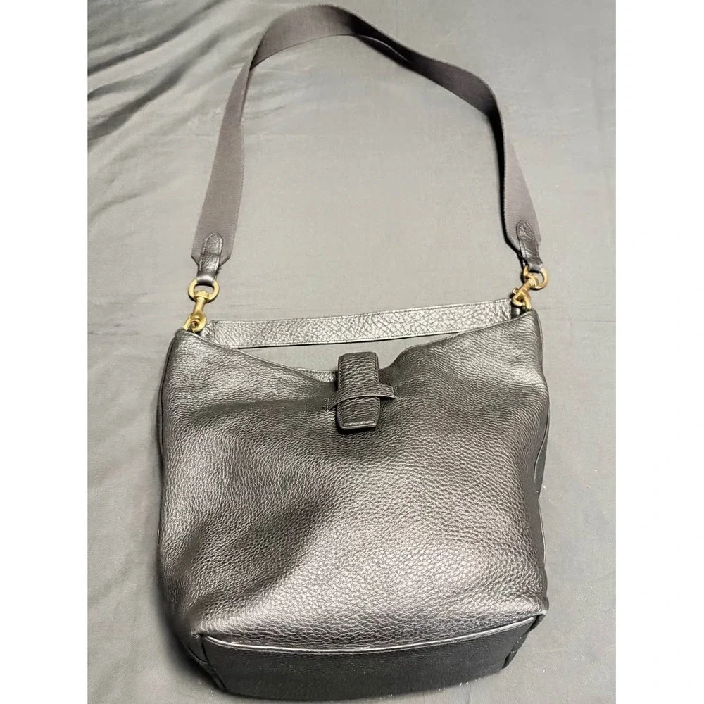 J.Crew Italian Leather Black Pebbled Hobo ShoulderBag SlouchyTote Brass Hardwear